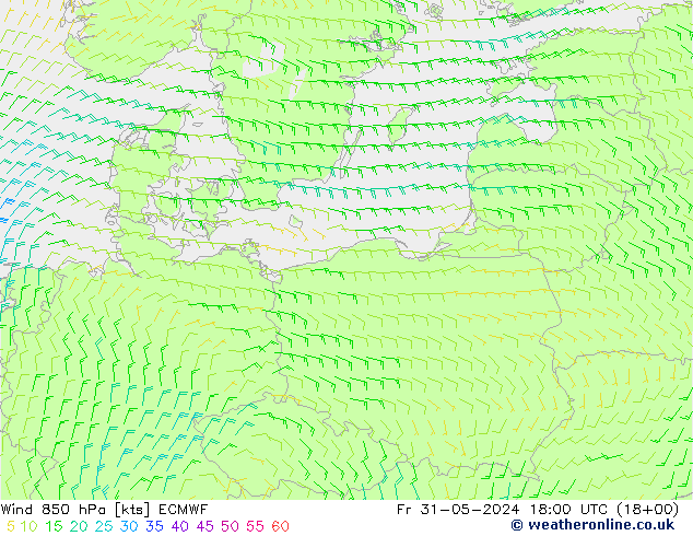 Vent 850 hPa ECMWF ven 31.05.2024 18 UTC