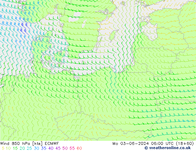 Rüzgar 850 hPa ECMWF Pzt 03.06.2024 06 UTC