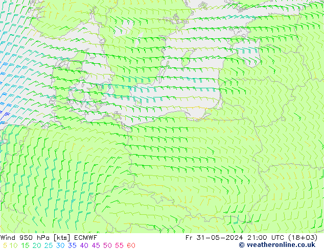 Wind 950 hPa ECMWF Fr 31.05.2024 21 UTC