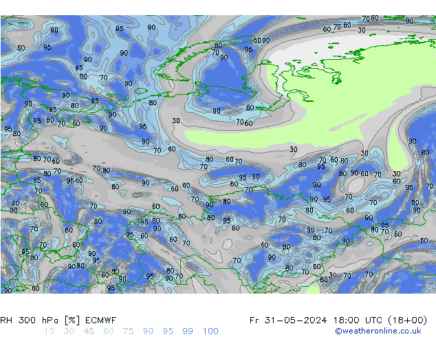 RH 300 hPa ECMWF Fr 31.05.2024 18 UTC