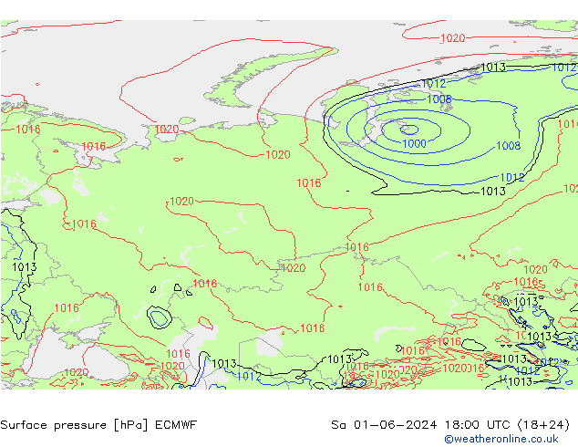 pressão do solo ECMWF Sáb 01.06.2024 18 UTC