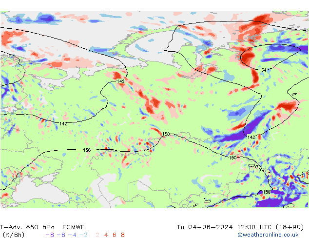 T-Adv. 850 hPa ECMWF Ter 04.06.2024 12 UTC