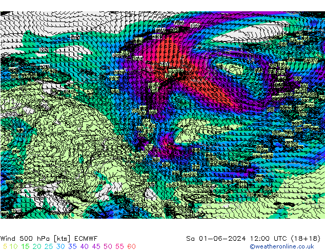 Wind 500 hPa ECMWF za 01.06.2024 12 UTC