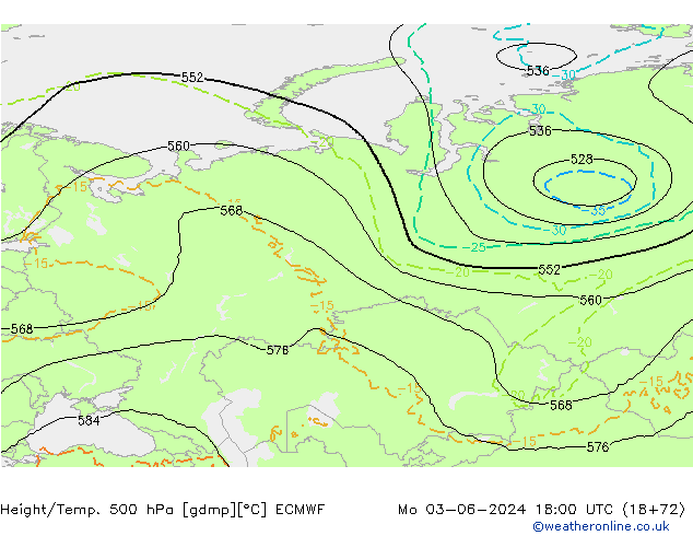 Z500/Rain (+SLP)/Z850 ECMWF Mo 03.06.2024 18 UTC