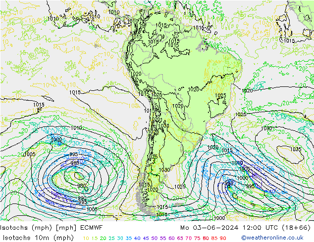 Isotaca (mph) ECMWF lun 03.06.2024 12 UTC