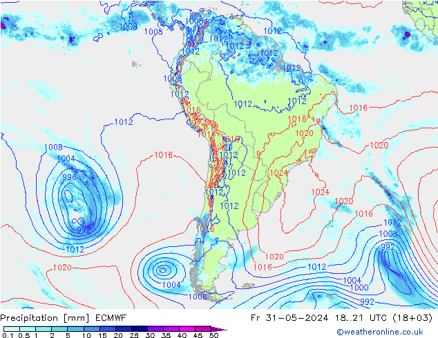 Srážky ECMWF Pá 31.05.2024 21 UTC
