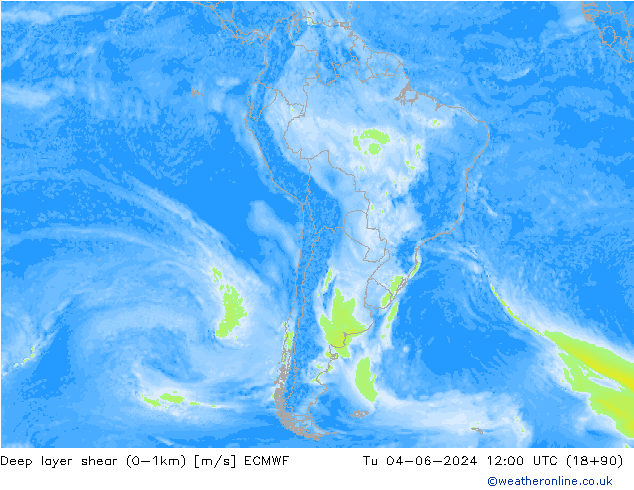 Deep layer shear (0-1km) ECMWF вт 04.06.2024 12 UTC