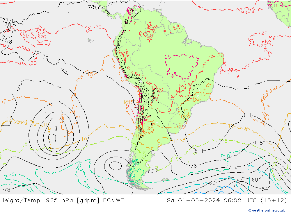 Height/Temp. 925 гПа ECMWF сб 01.06.2024 06 UTC