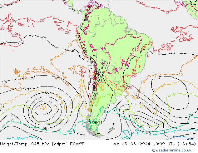 Géop./Temp. 925 hPa ECMWF lun 03.06.2024 00 UTC