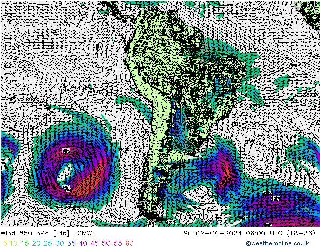 ветер 850 гПа ECMWF Вс 02.06.2024 06 UTC