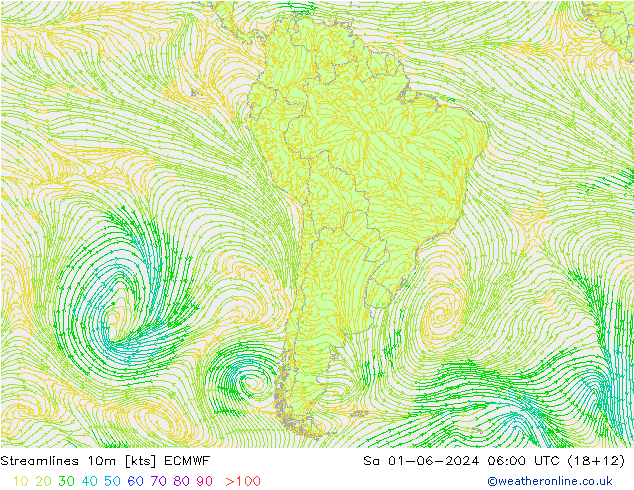 Streamlines 10m ECMWF So 01.06.2024 06 UTC