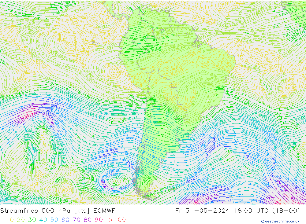 Stroomlijn 500 hPa ECMWF vr 31.05.2024 18 UTC