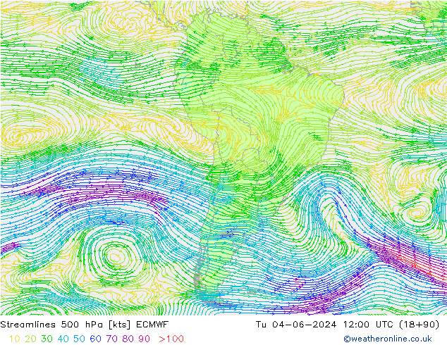 ветер 500 гПа ECMWF вт 04.06.2024 12 UTC