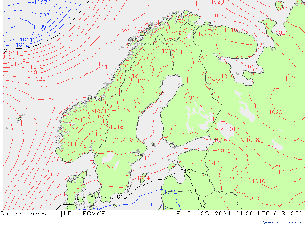 Bodendruck ECMWF Fr 31.05.2024 21 UTC