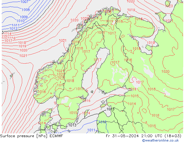 Pressione al suolo ECMWF ven 31.05.2024 21 UTC