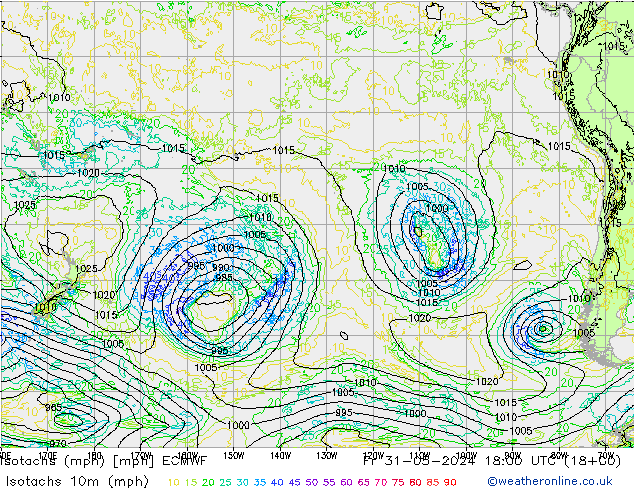 Isotachs (mph) ECMWF Fr 31.05.2024 18 UTC