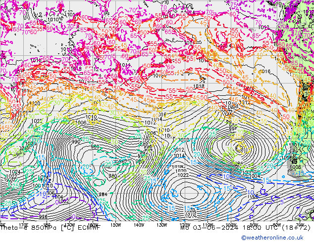 Theta-e 850hPa ECMWF Seg 03.06.2024 18 UTC