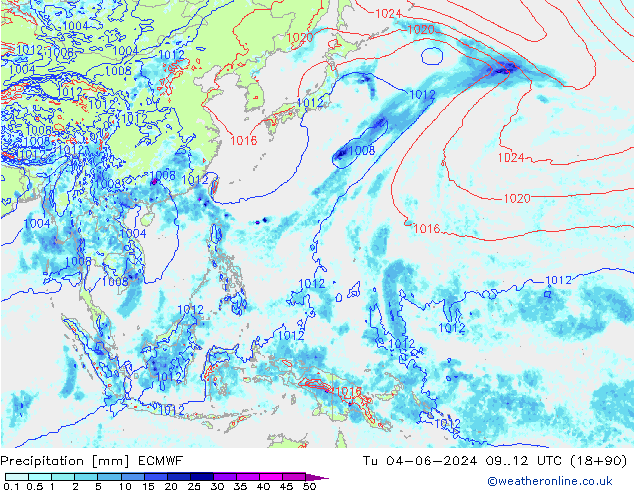 Precipitation ECMWF Tu 04.06.2024 12 UTC