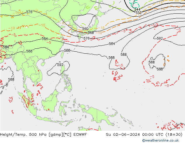 Z500/Rain (+SLP)/Z850 ECMWF Su 02.06.2024 00 UTC