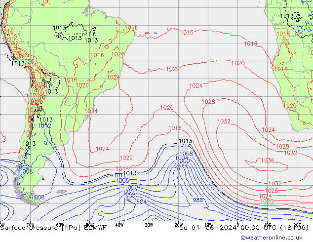 Surface pressure ECMWF Sa 01.06.2024 00 UTC