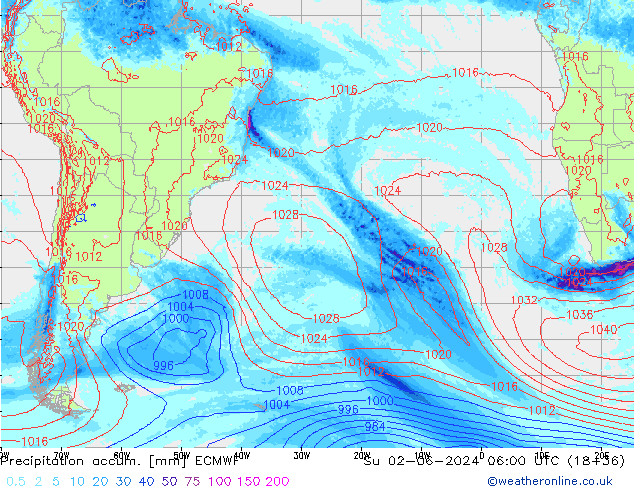 Precipitation accum. ECMWF Su 02.06.2024 06 UTC