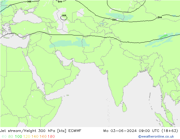 Jet stream/Height 300 hPa ECMWF Mo 03.06.2024 09 UTC