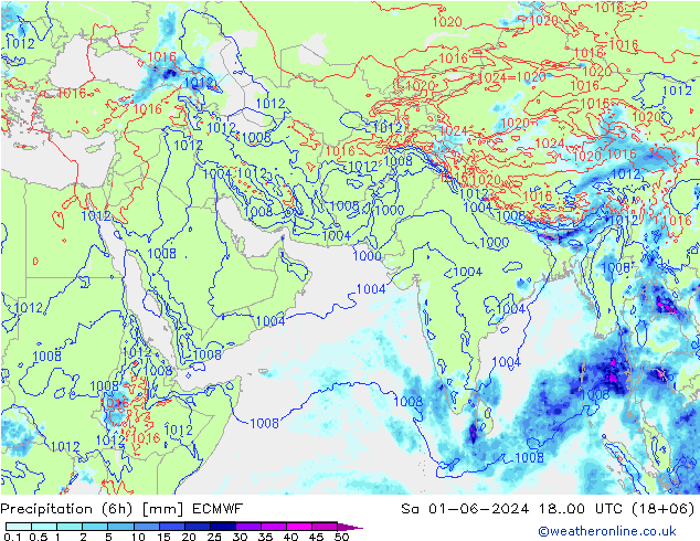 Z500/Rain (+SLP)/Z850 ECMWF 星期六 01.06.2024 00 UTC