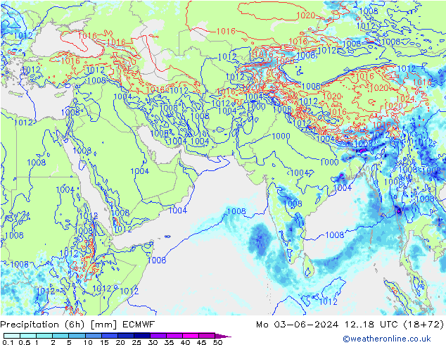Precipitazione (6h) ECMWF lun 03.06.2024 18 UTC