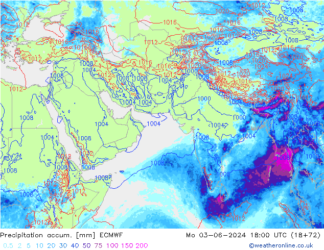Precipitation accum. ECMWF Mo 03.06.2024 18 UTC