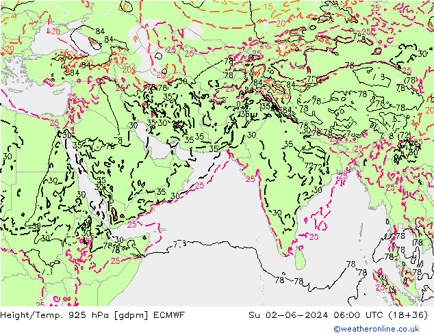 Géop./Temp. 925 hPa ECMWF dim 02.06.2024 06 UTC