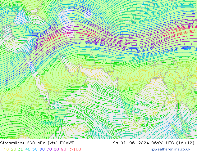 Ligne de courant 200 hPa ECMWF sam 01.06.2024 06 UTC