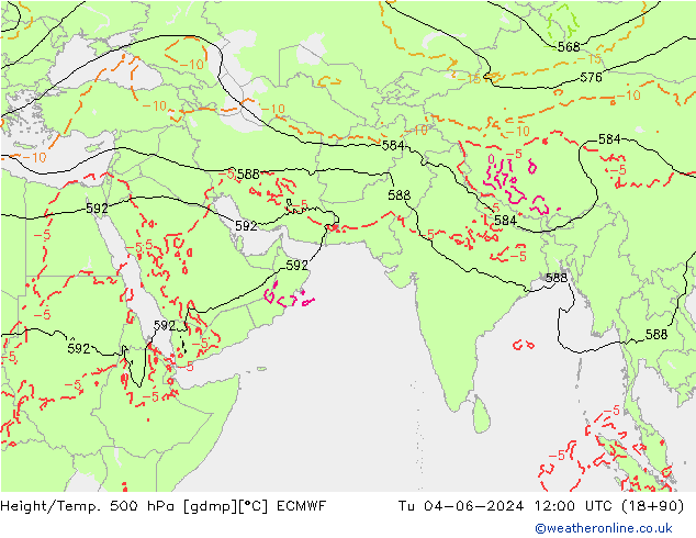 Hoogte/Temp. 500 hPa ECMWF di 04.06.2024 12 UTC