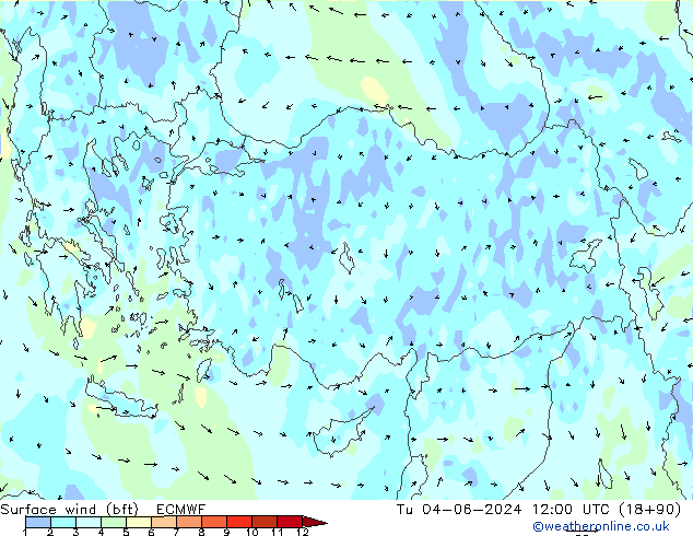 Vento 10 m (bft) ECMWF mar 04.06.2024 12 UTC