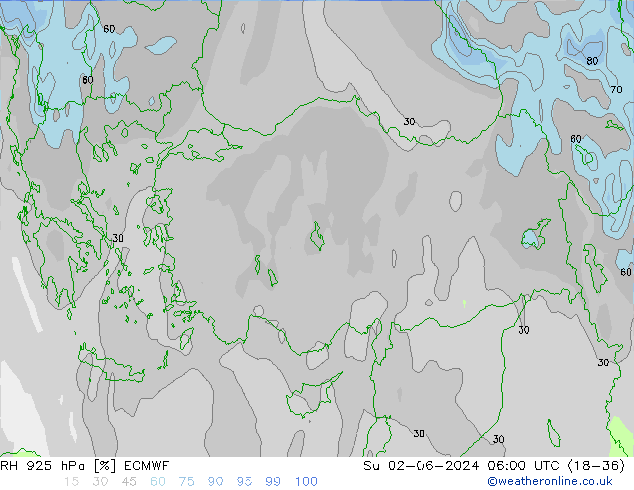 RH 925 гПа ECMWF Вс 02.06.2024 06 UTC