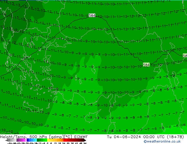 Height/Temp. 500 hPa ECMWF Tu 04.06.2024 00 UTC