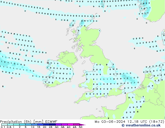 Totale neerslag (6h) ECMWF ma 03.06.2024 18 UTC