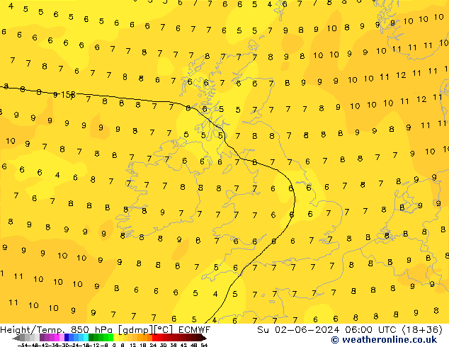 Z500/Rain (+SLP)/Z850 ECMWF dom 02.06.2024 06 UTC