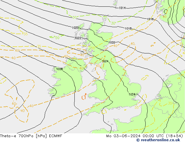 Theta-e 700hPa ECMWF lun 03.06.2024 00 UTC