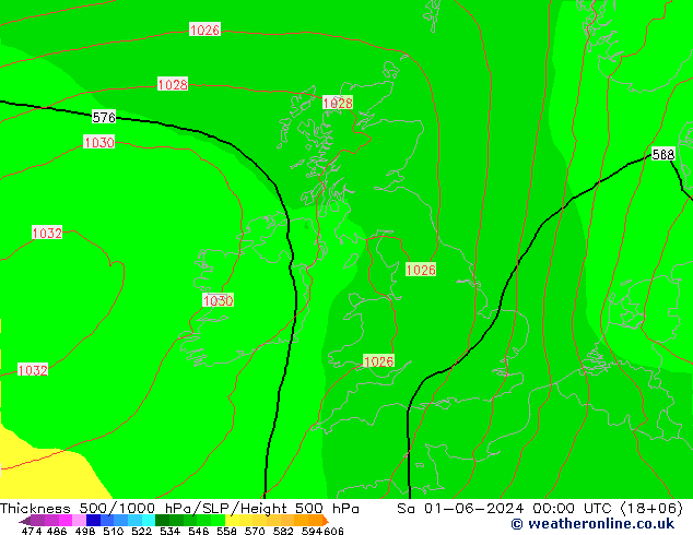 Espesor 500-1000 hPa ECMWF sáb 01.06.2024 00 UTC