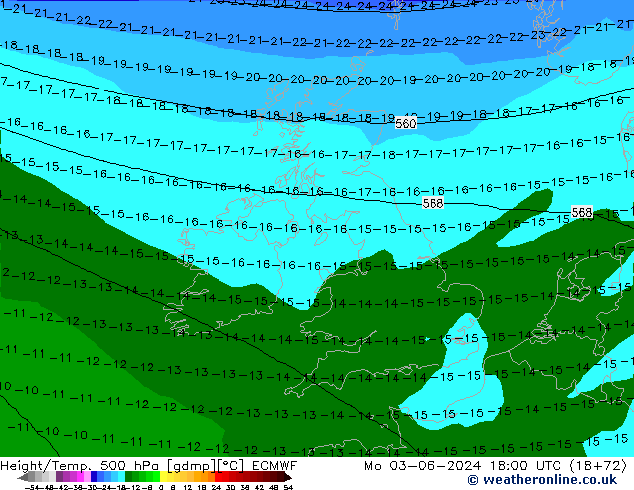 Height/Temp. 500 hPa ECMWF Mo 03.06.2024 18 UTC