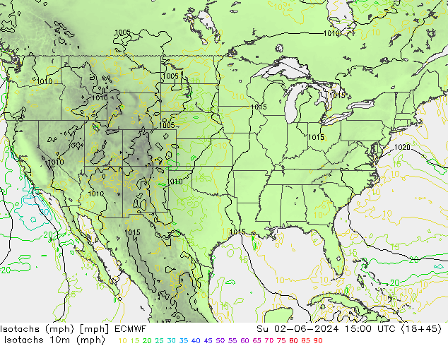 Isotaca (mph) ECMWF dom 02.06.2024 15 UTC