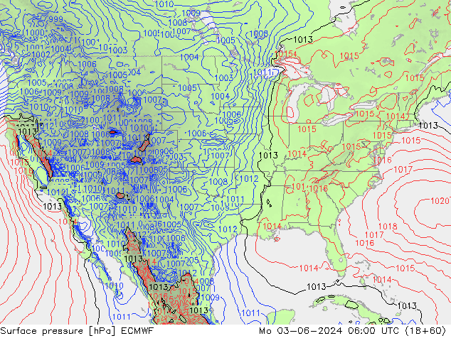 Surface pressure ECMWF Mo 03.06.2024 06 UTC