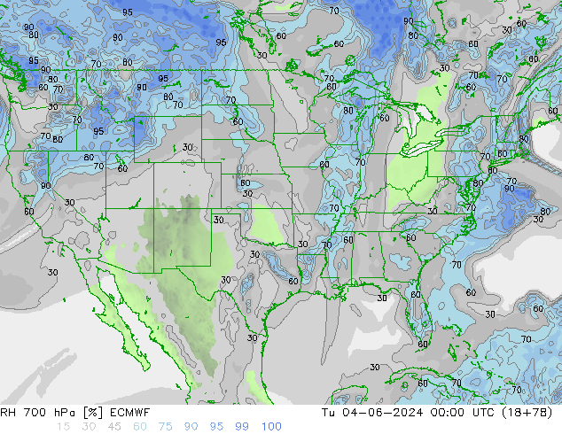 Humidité rel. 700 hPa ECMWF mar 04.06.2024 00 UTC