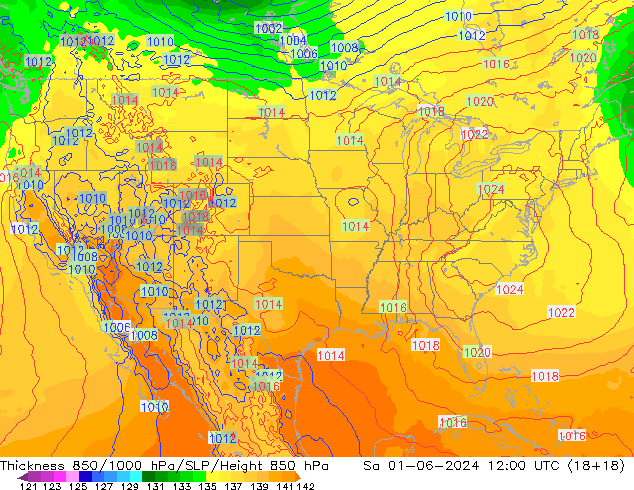 Thck 850-1000 hPa ECMWF sam 01.06.2024 12 UTC