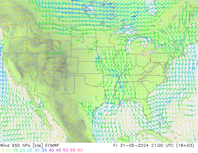 wiatr 950 hPa ECMWF pt. 31.05.2024 21 UTC