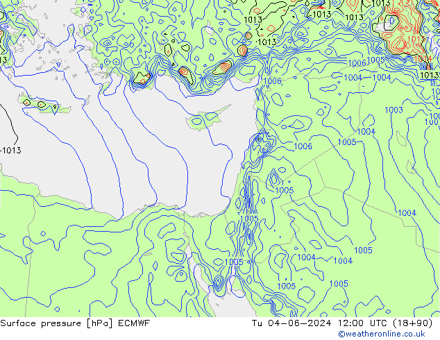 Surface pressure ECMWF Tu 04.06.2024 12 UTC