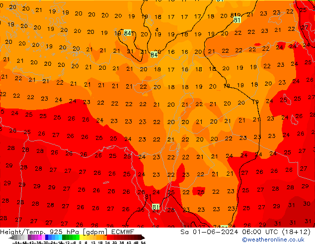 Height/Temp. 925 hPa ECMWF Sa 01.06.2024 06 UTC