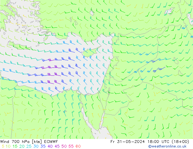 Wind 700 hPa ECMWF Fr 31.05.2024 18 UTC