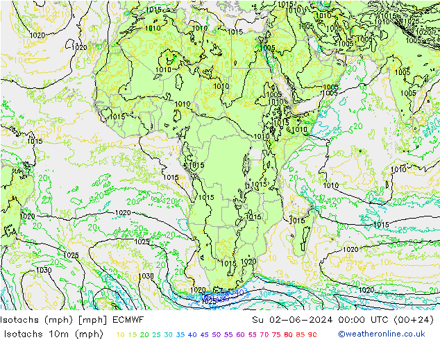 Isotachs (mph) ECMWF Su 02.06.2024 00 UTC