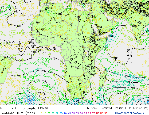 Isotachen (mph) ECMWF do 06.06.2024 12 UTC